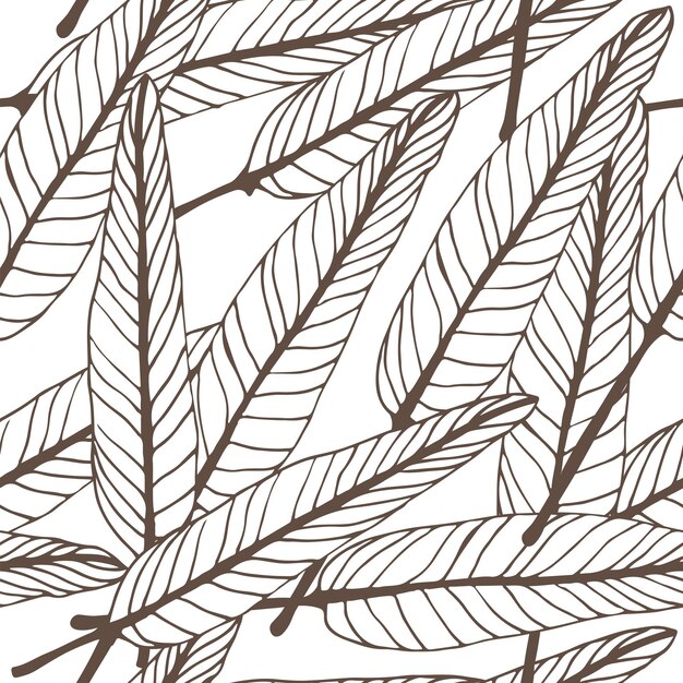Ilustración dibujada a mano del patrón vectorial sin costuras de las hojas