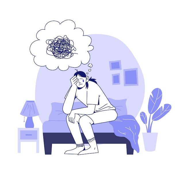 Vector ilustración dibujada a mano de persona con problemas de salud mental