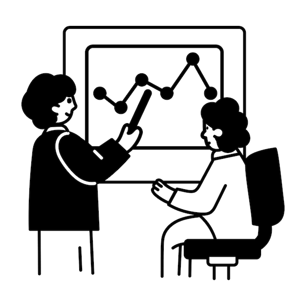 Ilustración dibujada a mano de un personaje tomando una conferencia de ciencia