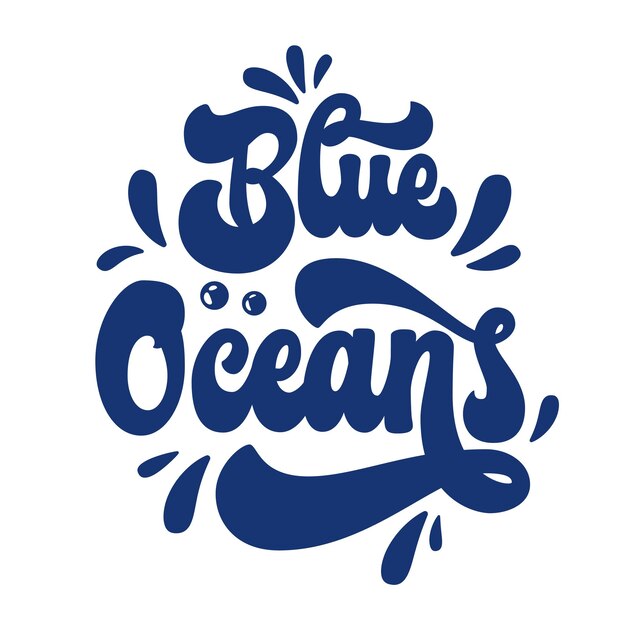 La ilustración dibujada a mano presenta un moderno y maravilloso diseño de letras de guión de los años 70 Océano azul Eco mar y contaminación oceánica vacaciones de verano tipografía vectorial aislada temática de la vida marina