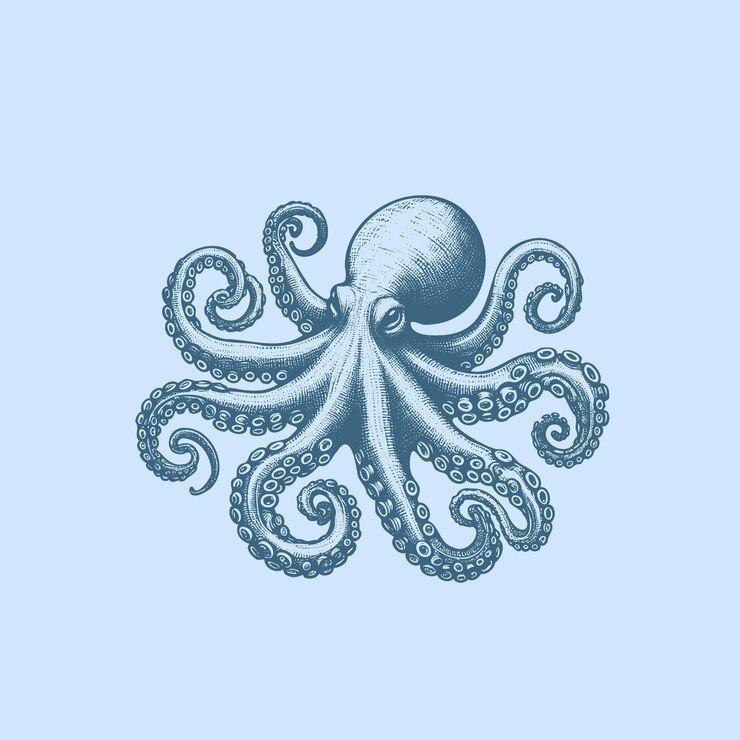 Vector ilustración dibujada a mano de un pulpo en estilo de eclosión cruzada