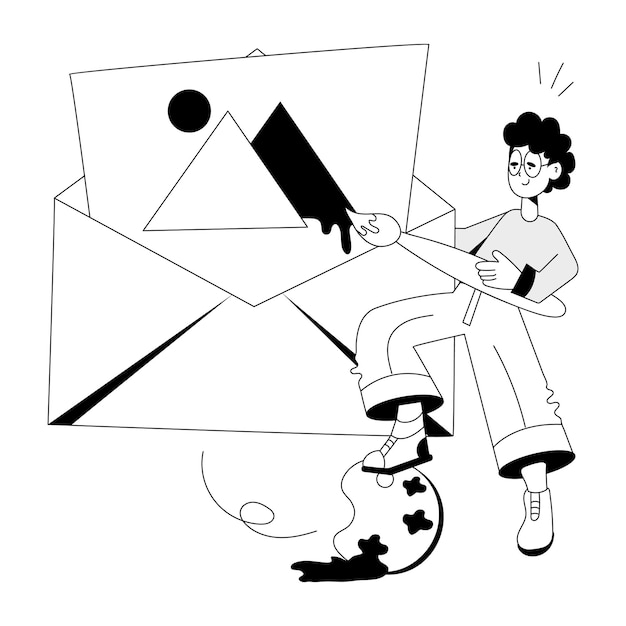 Ilustración dibujada a mano que representa la comunicación por correo electrónico