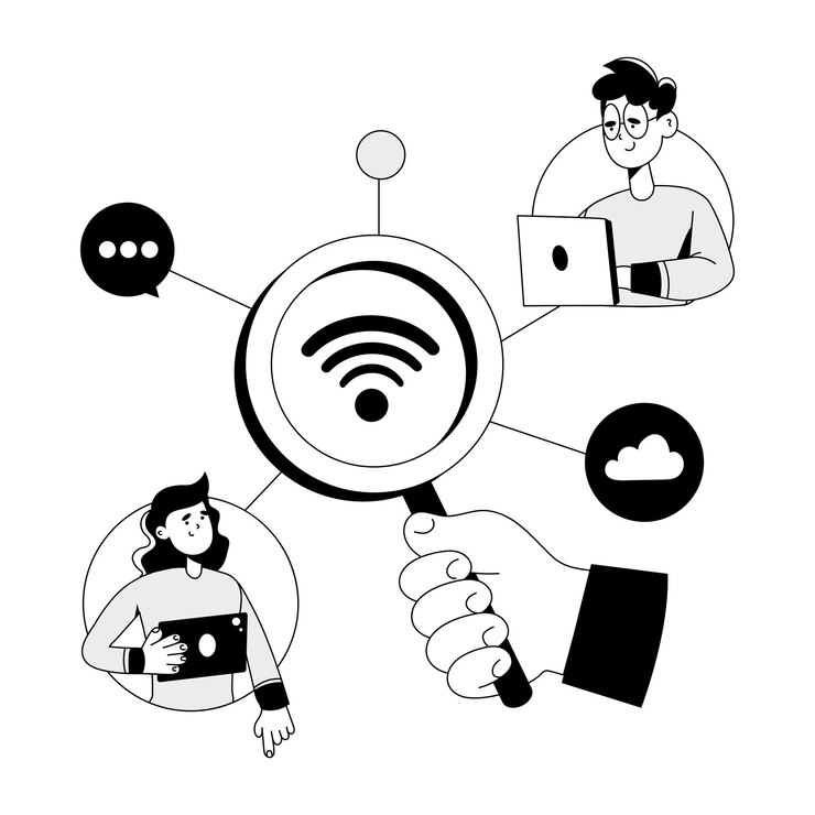 Vector ilustración dibujada a mano que representa la red de usuarios