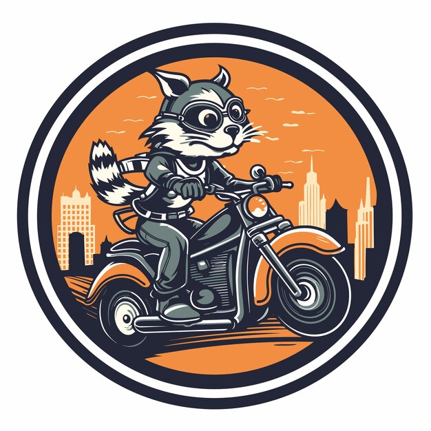 Vector ilustración dibujada a mano de racoon motocrosser