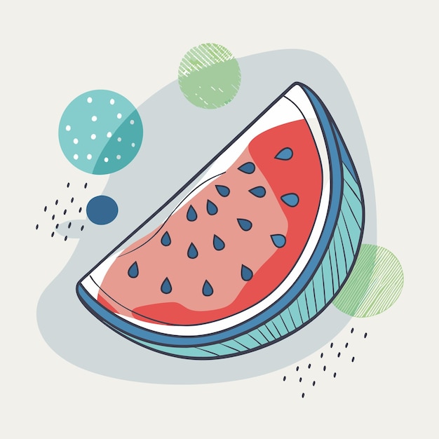 Ilustración dibujada a mano de una rebanada de sandía con formas abstractas