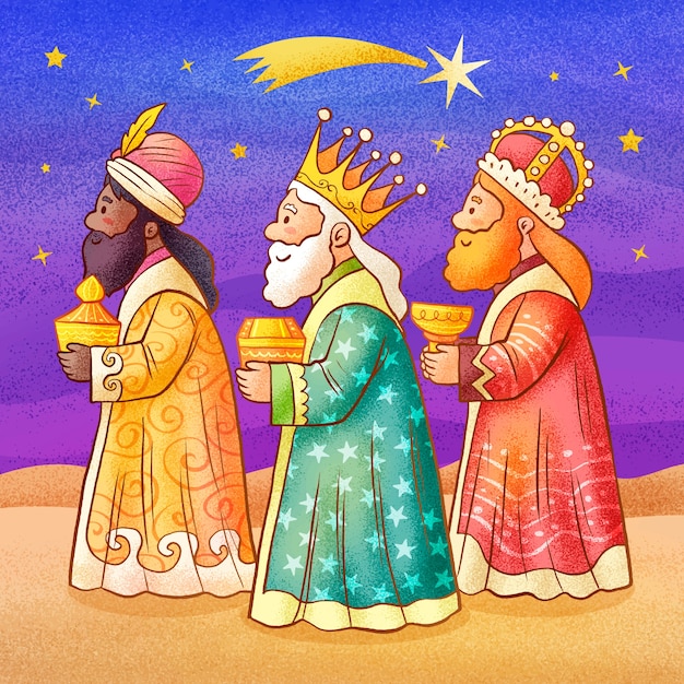 Ilustración dibujada a mano de reyes magos