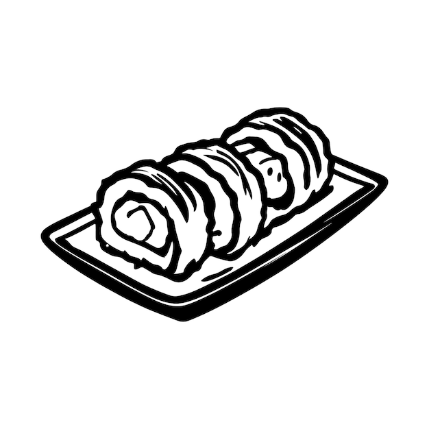 Ilustración dibujada a mano de un rollo de sushi comida japonesa