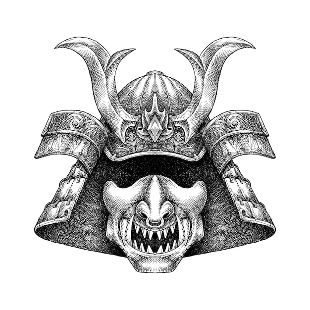 Ilustración dibujada a mano de Samurai War Helm