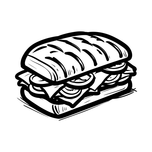 Ilustración dibujada a mano de un sándwich