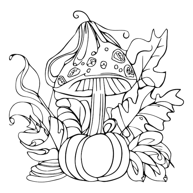 Ilustración dibujada a mano de setas y hojas de otoño arte vectorial de otoño Páginas para colorear imprimir gratis