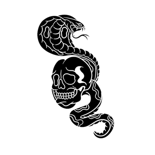 Vector ilustración dibujada a mano de la silueta del arte tradicional de la cobra real