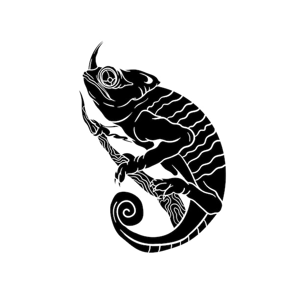 Ilustración dibujada a mano de una silueta de camaleón