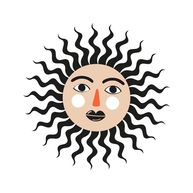 Ilustración dibujada a mano de un sol con cara. ilustración de vector aislado sobre fondo blanco