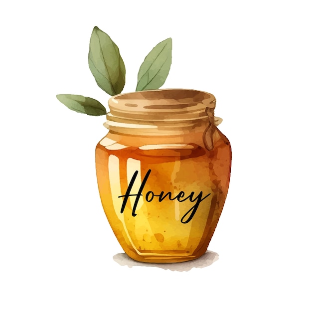 Ilustración dibujada a mano con tarro amarillo miel acuarela fondo blanco Comida deliciosa Verano