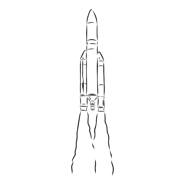 Ilustración dibujada a mano de un transbordador espacial geométrico diseño en estilo de arte de puntos con elementos grabados boceto aislado sobre fondo vintage lanzamiento de cohete espacial concepto para lanzamiento de lanzamiento, etc.