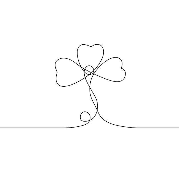 Ilustración dibujada a mano de un trébol de tres hojas en estilo liner-art, una línea continua. sobre un fondo blanco para las vacaciones del día de san patricio. gráficos vectoriales