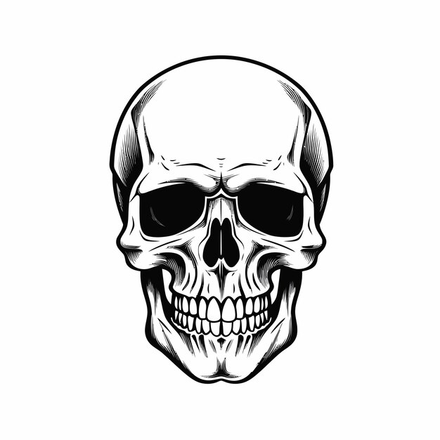 Ilustración dibujada a mano por el vector del cráneo humano xA