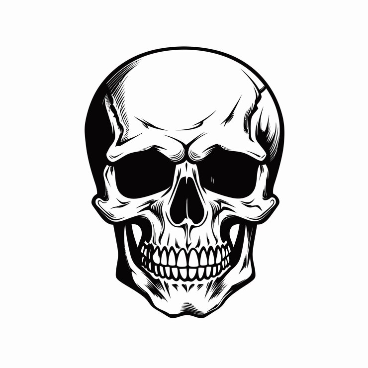 Ilustración dibujada a mano por el vector del cráneo humano xA