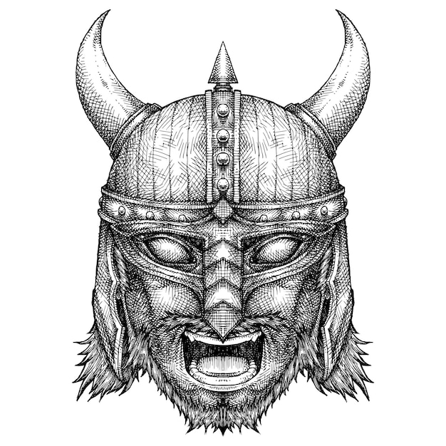 Ilustración dibujada a mano de vikingo gritando