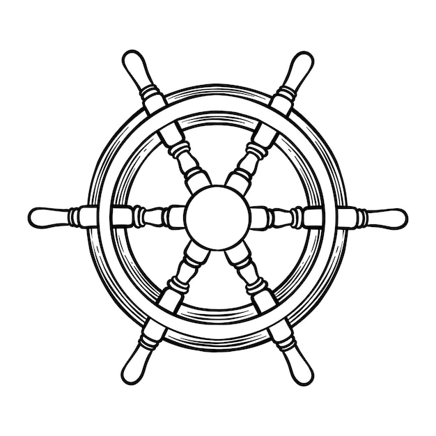 Ilustración dibujada a mano de un volante de un barco