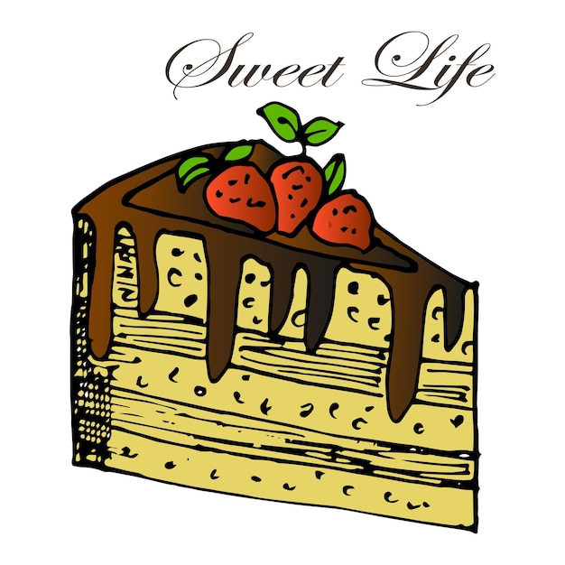 ilustración dibujada pedazo de comida de pastel de chocolate