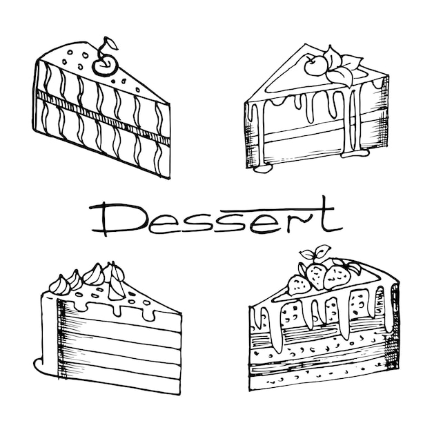 Ilustración dibujada piezas de pastel de chocolate boceto de comida