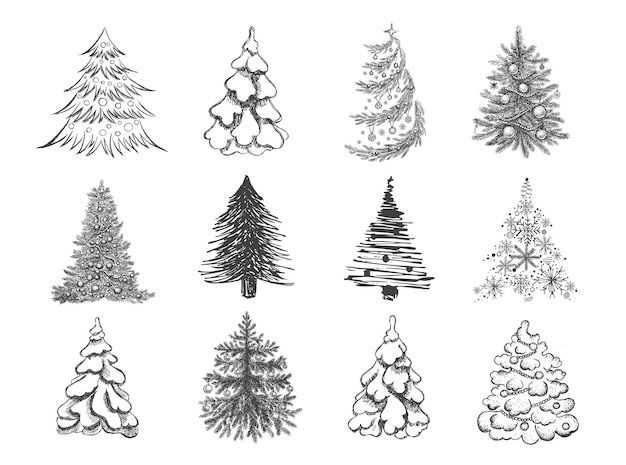 Ilustración de dibujado a mano de árbol de navidad
