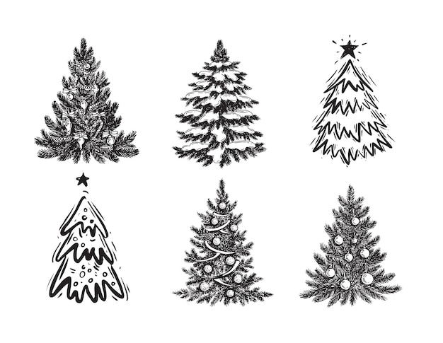 Ilustración de dibujado a mano de árbol de navidad