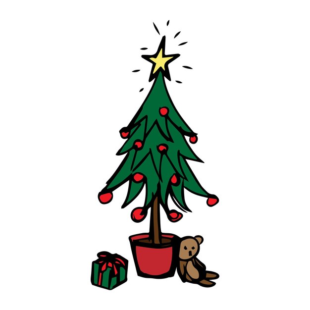 Ilustración de dibujado a mano de árbol de navidad