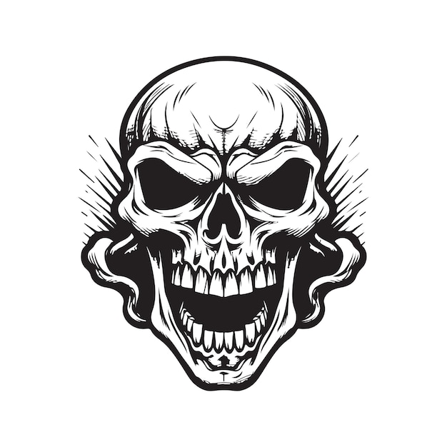 Ilustración de dibujado a mano de arte digital de concepto de vector de cráneo gritando