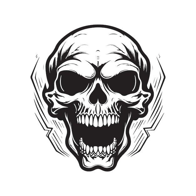 Ilustración de dibujado a mano de arte digital de concepto de vector de cráneo gritando