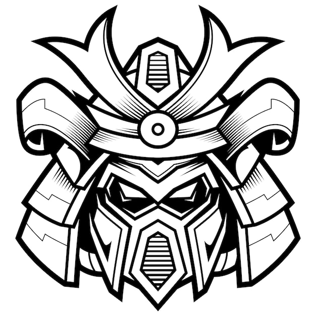 Ilustración de dibujado a mano del arte de línea de cabeza de robot samurai