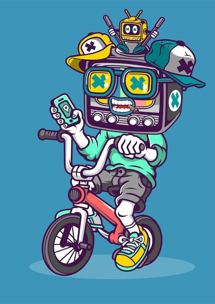 Ilustración de dibujado a mano Biker Tv