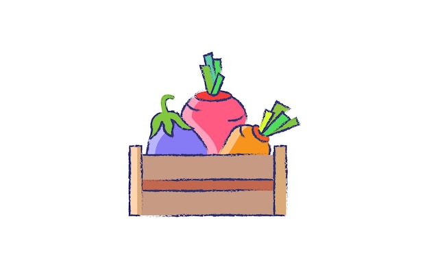 Ilustración de dibujado a mano de caja de verduras