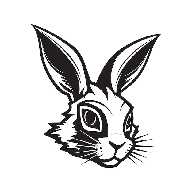Ilustración de dibujado a mano de color blanco y negro de concepto de logotipo de conejo