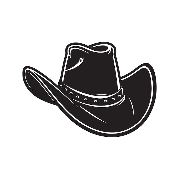 Vector ilustración de dibujado a mano de color blanco y negro de concepto de logotipo de sombrero de vaquero