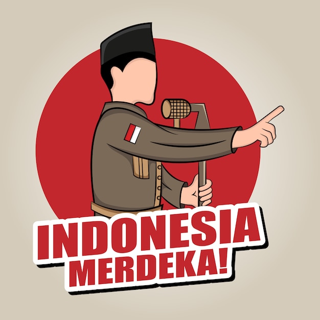 Ilustración de dibujado a mano del concepto de tarjeta de felicitación del día de la independencia de indonesia.