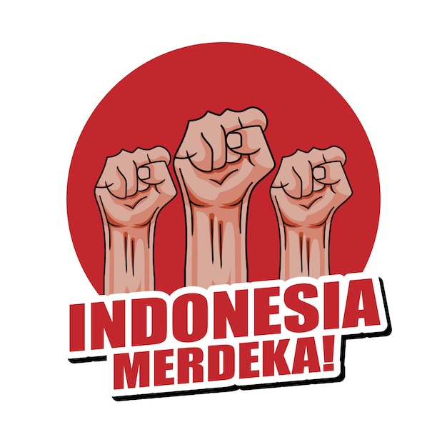 Ilustración de dibujado a mano del concepto de tarjeta de felicitación del día de la independencia de Indonesia.
