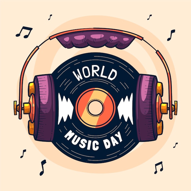 Vector ilustración de dibujado a mano del día mundial de la música