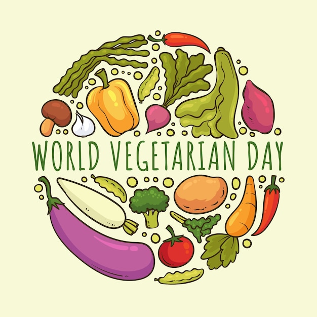 Vector ilustración de dibujado a mano del día mundial vegetariano