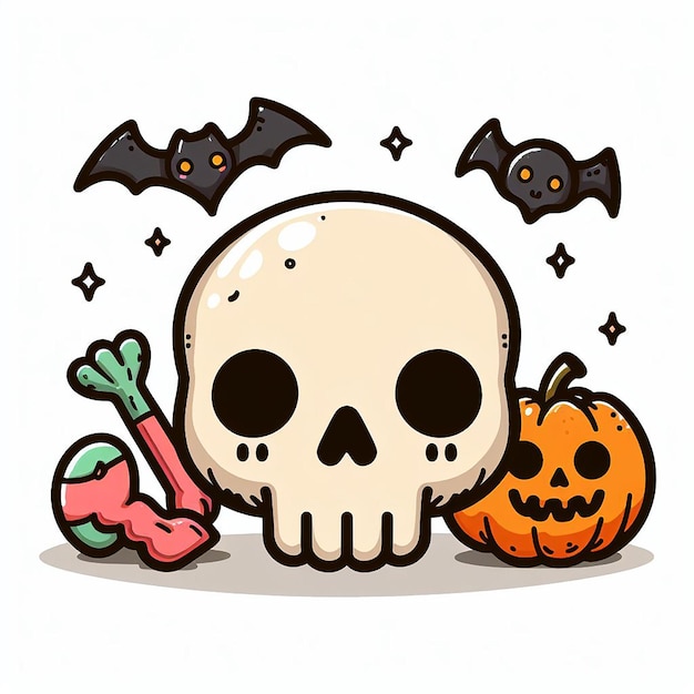 Ilustración de dibujado a mano de dibujos animados de calavera de halloween