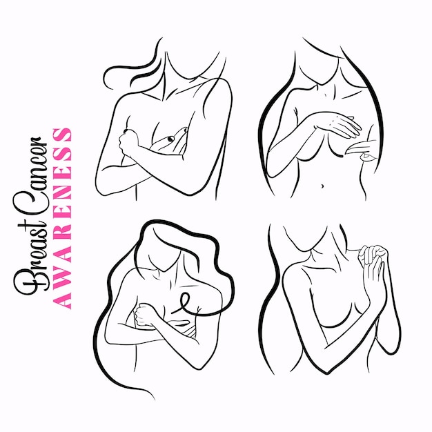 ilustración de dibujado a mano de estilo de revestimiento de cuerpo desnudo femenino mes de concientización sobre el cáncer de mama