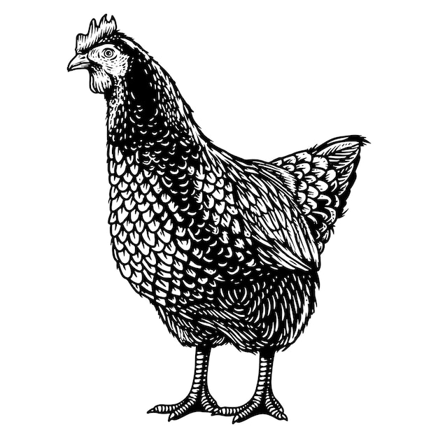 Vector ilustración de dibujado a mano de grabado de pollo de gallina