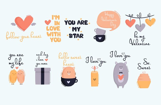 Ilustración de dibujado a mano de letras de San Valentín