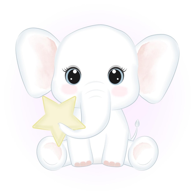 Vector ilustración de dibujado a mano lindo pequeño elefante y estrella