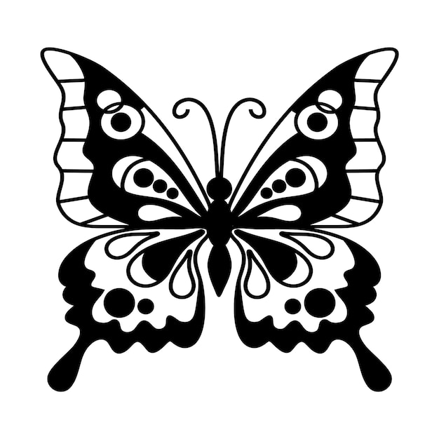 Vector ilustración de dibujado a mano mariposa blanco y negro