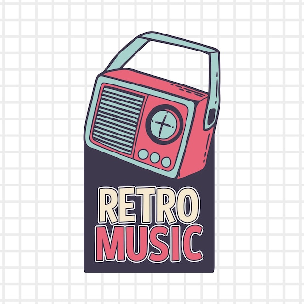 Ilustración de dibujado a mano de música retro