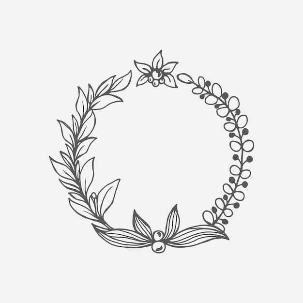 Ilustración de dibujado a mano de ornamento de planta circular en concepto de blanco y negro