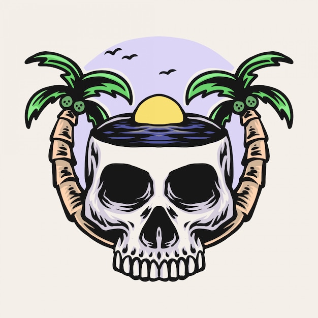 Vector ilustración de dibujado a mano de playa de calavera