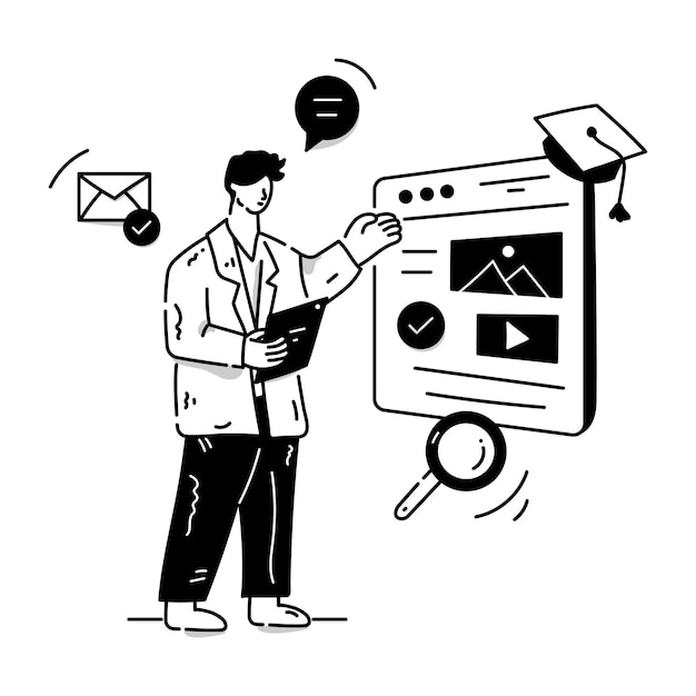 Una ilustración de dibujado a mano de software de aprendizaje